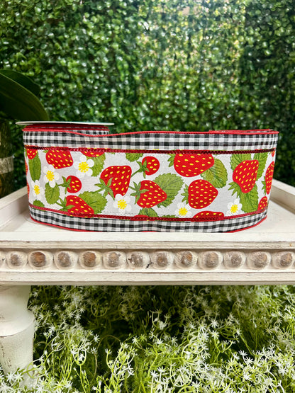 4 Inch By 10 Yard Strawberry Check Ribbon
