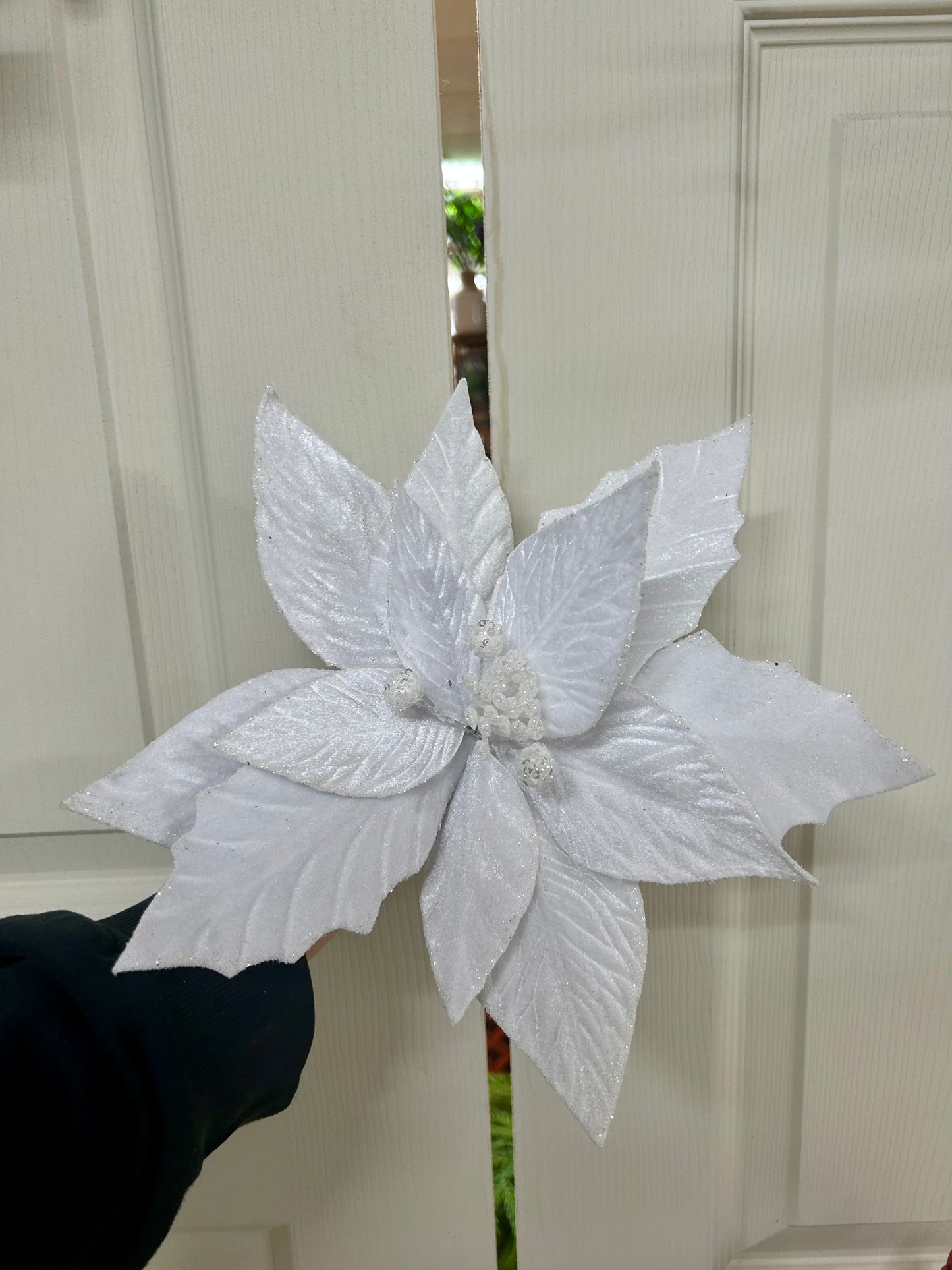 22 Inch White Velvet Poinsettia
