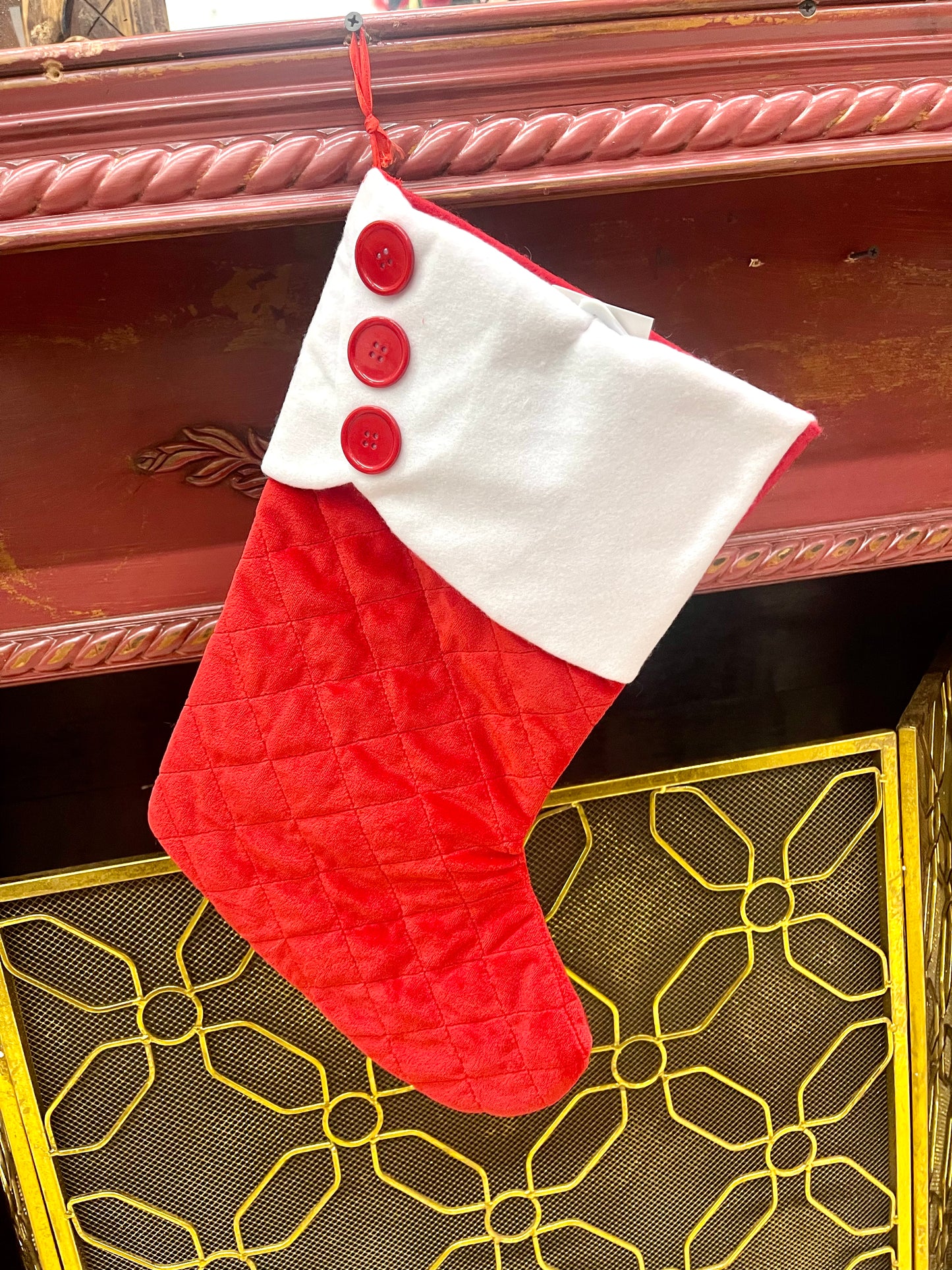 Red Stocking With White Cuff And Buttons
