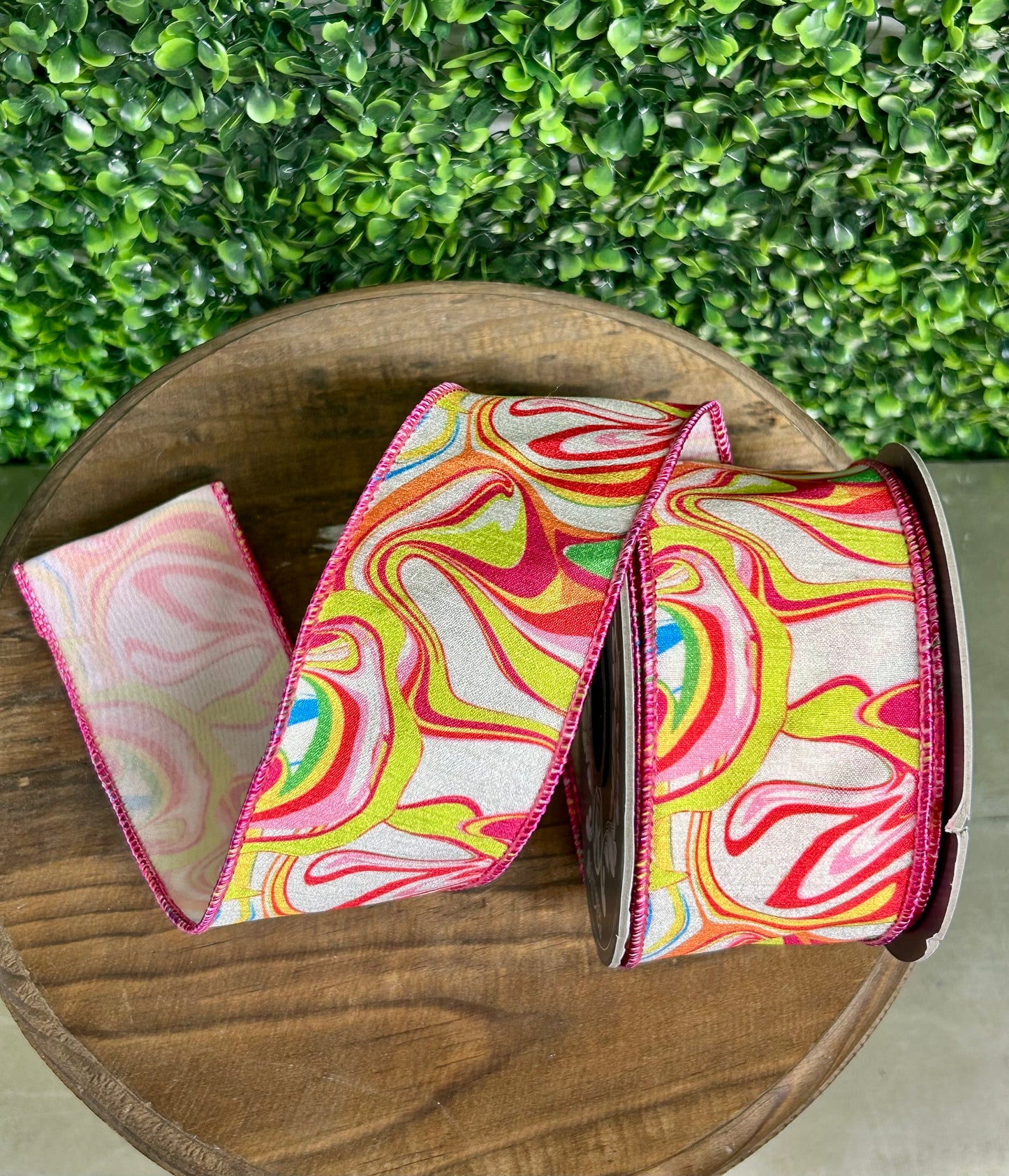 2.5 Inch By 10 Yard Hot Pink Ink Mix Brights Deluxe Wired Edge Ribbon