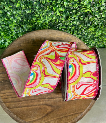 2.5 Inch By 10 Yard Hot Pink Ink Mix Brights Deluxe Wired Edge Ribbon