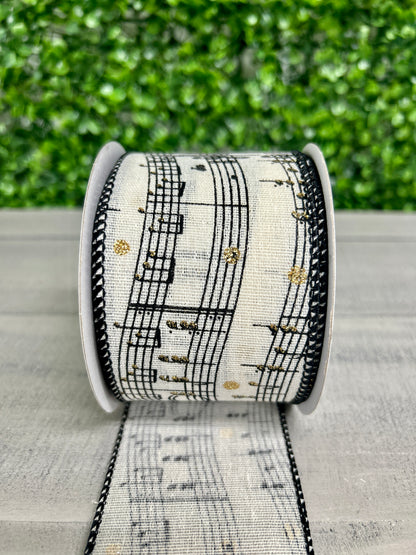 2.5 Inch By 10 Yard Ivory Linen Musical Sheet Ribbon