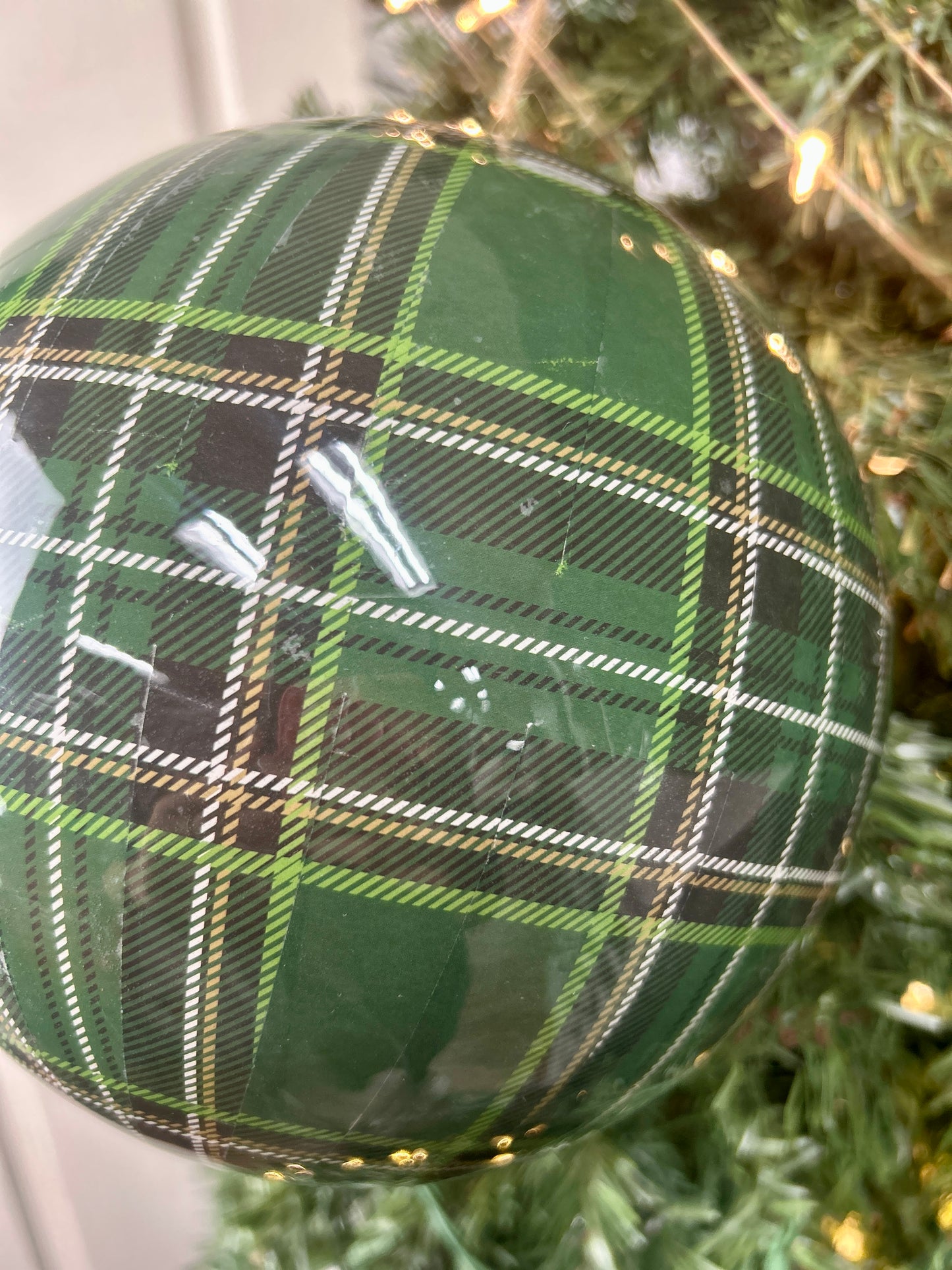 8 Inch Green Plaid Ball Ornament