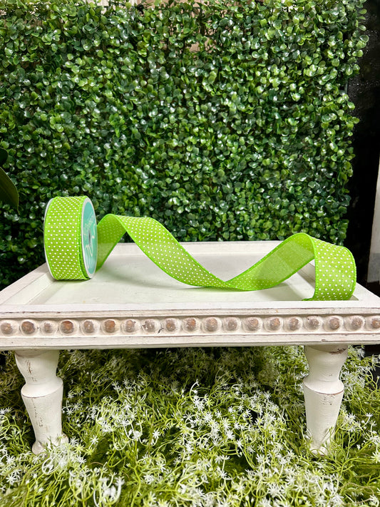 1.5 Inch By 10 Yard Lime Green And White Raised Swiss Dots One Royal Ribbon