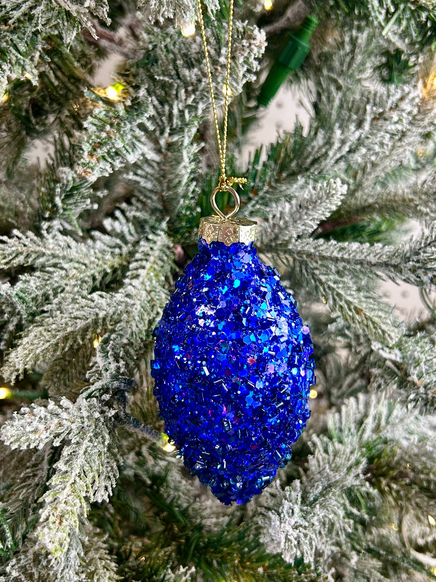 4.5-6.5 Inch Royal Blue Bead And Glitter Ornament Three Styles