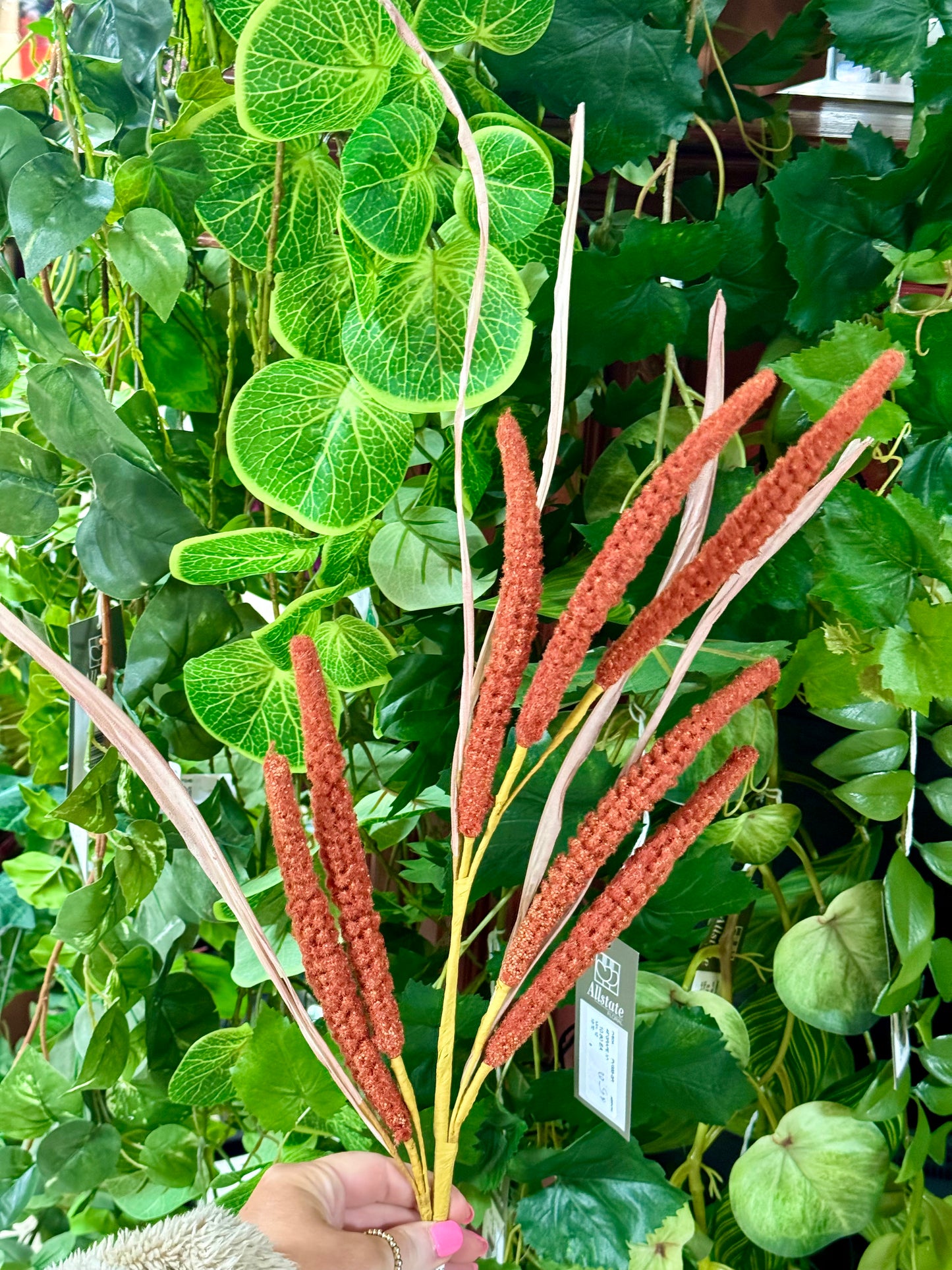 29 Inch Dark Orange Cattail And Grass Spray