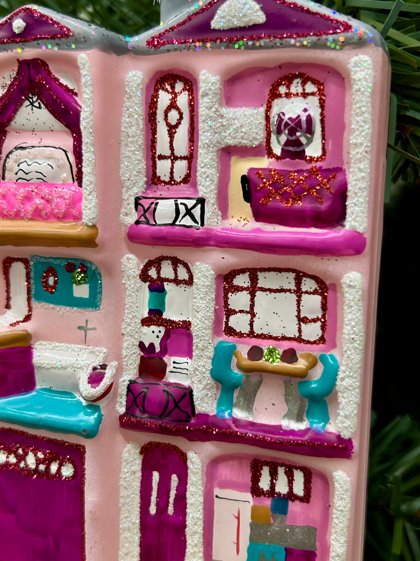 4 Inch Pink Dollhouse Glass Ornament