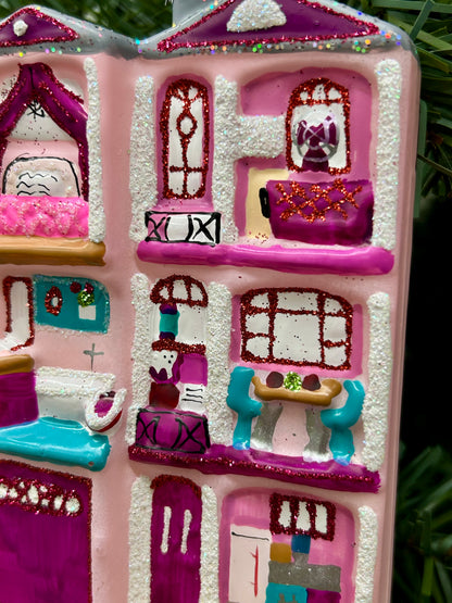 4 Inch Pink Dollhouse Glass Ornament