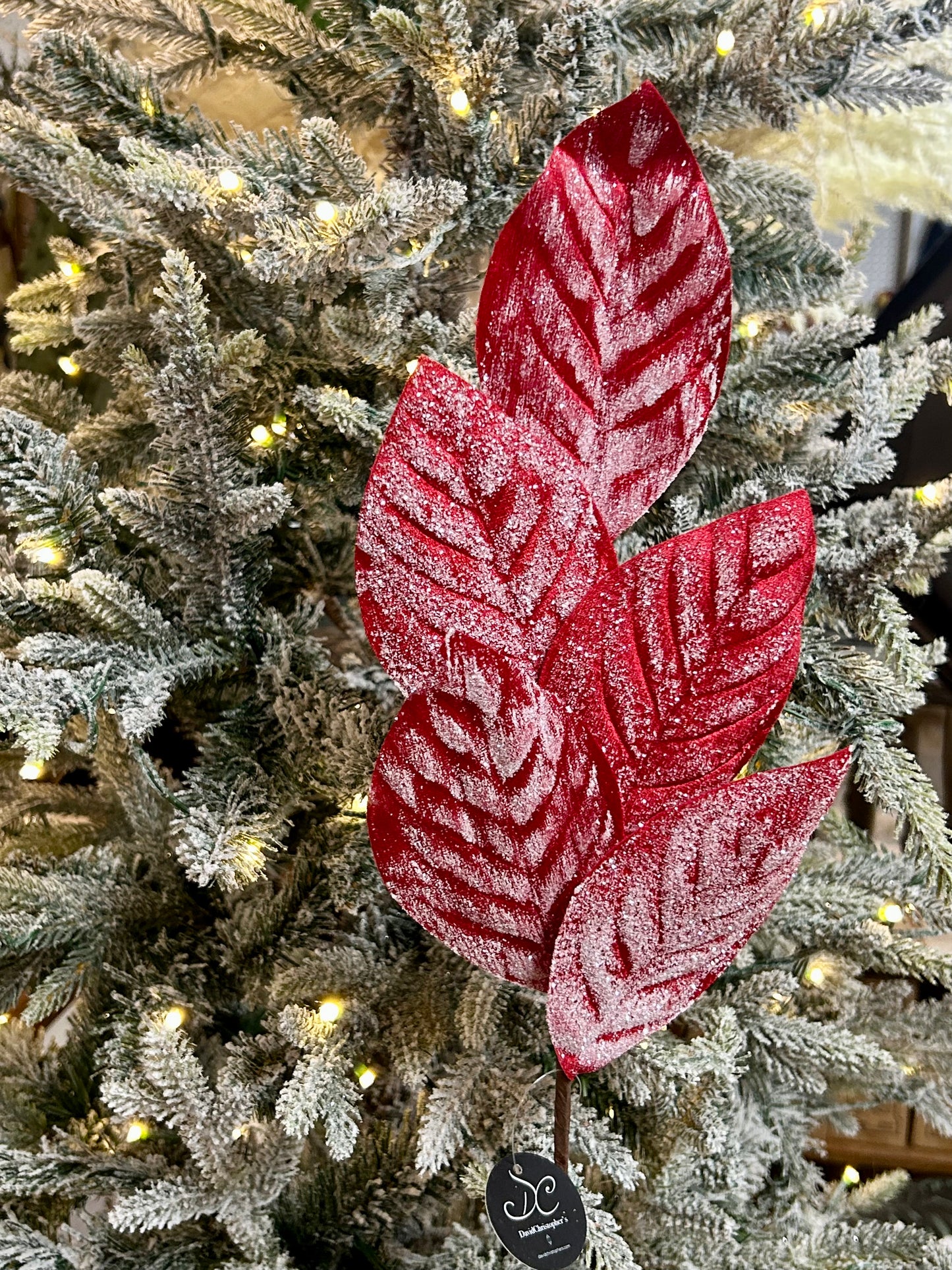 19.5 Inch Red Frozen Christmas Magnolia Leaf Spray