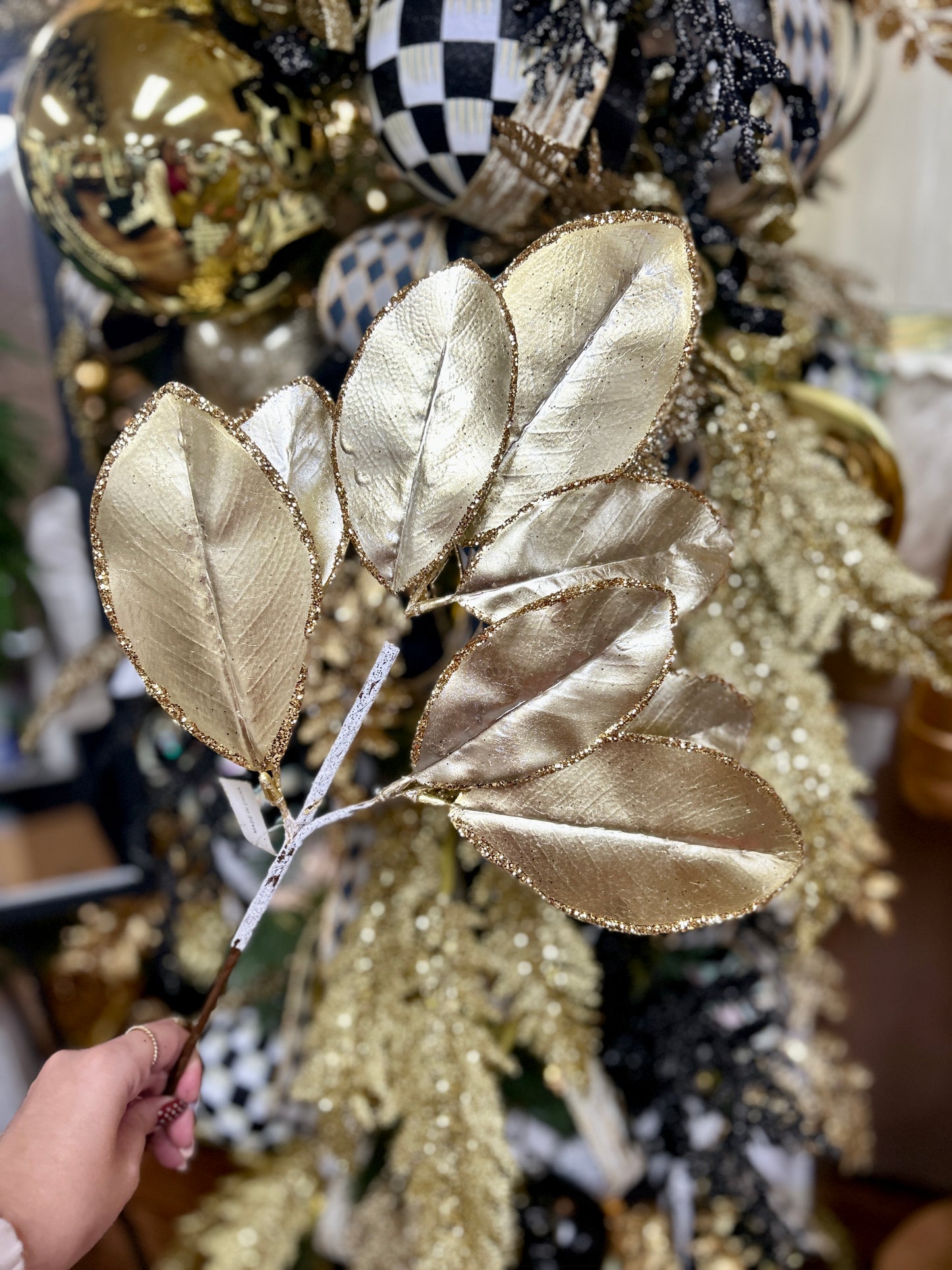 24 Inch Gold Magnolia Leaf Spray