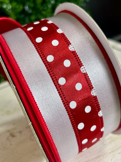 2.5 Inch By 10 Yard Red And White Polka Dot Fused Ribbon