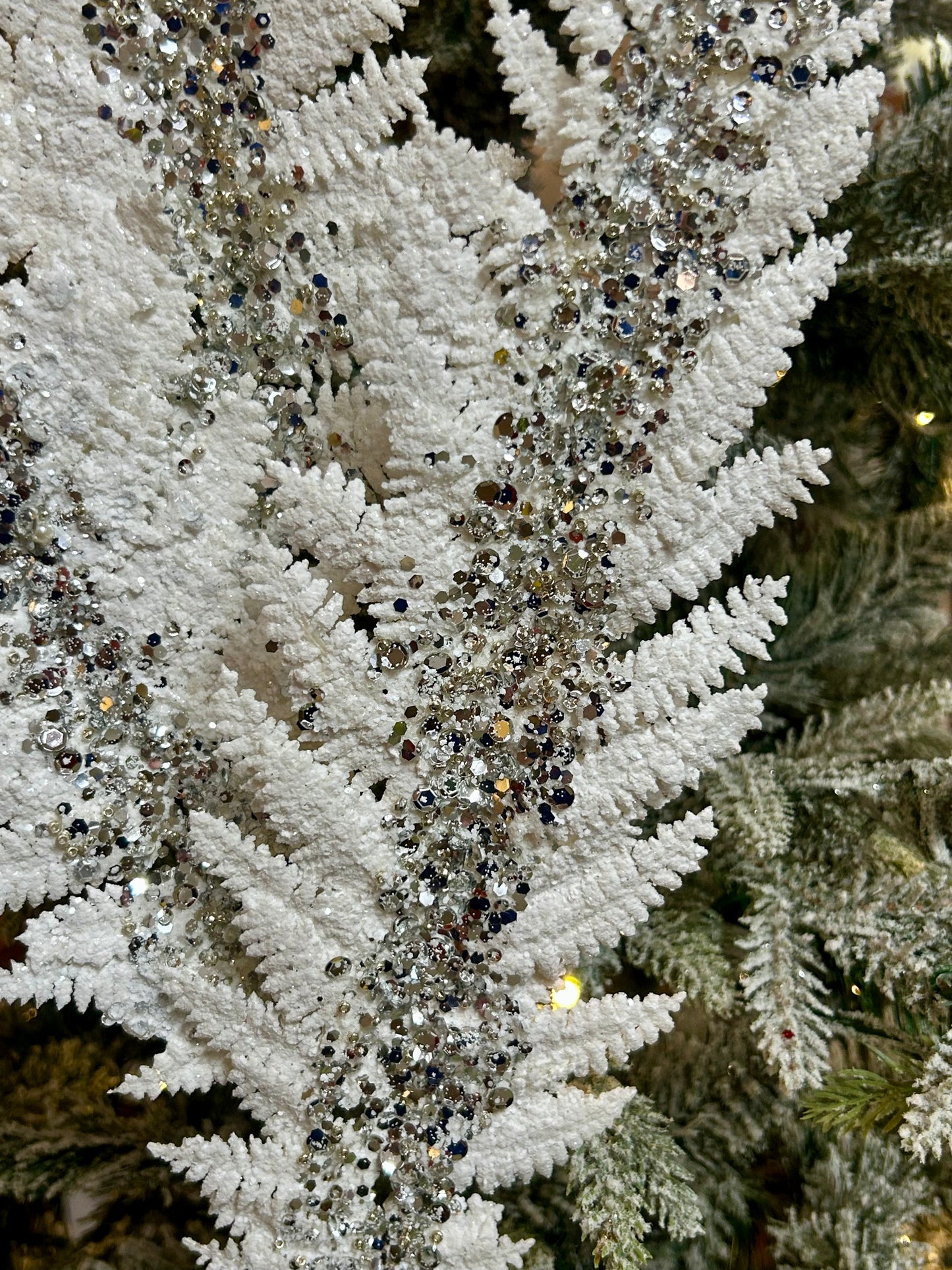 34 Inch White And Platinum Jumbo Glitter Sequin Fern Spray