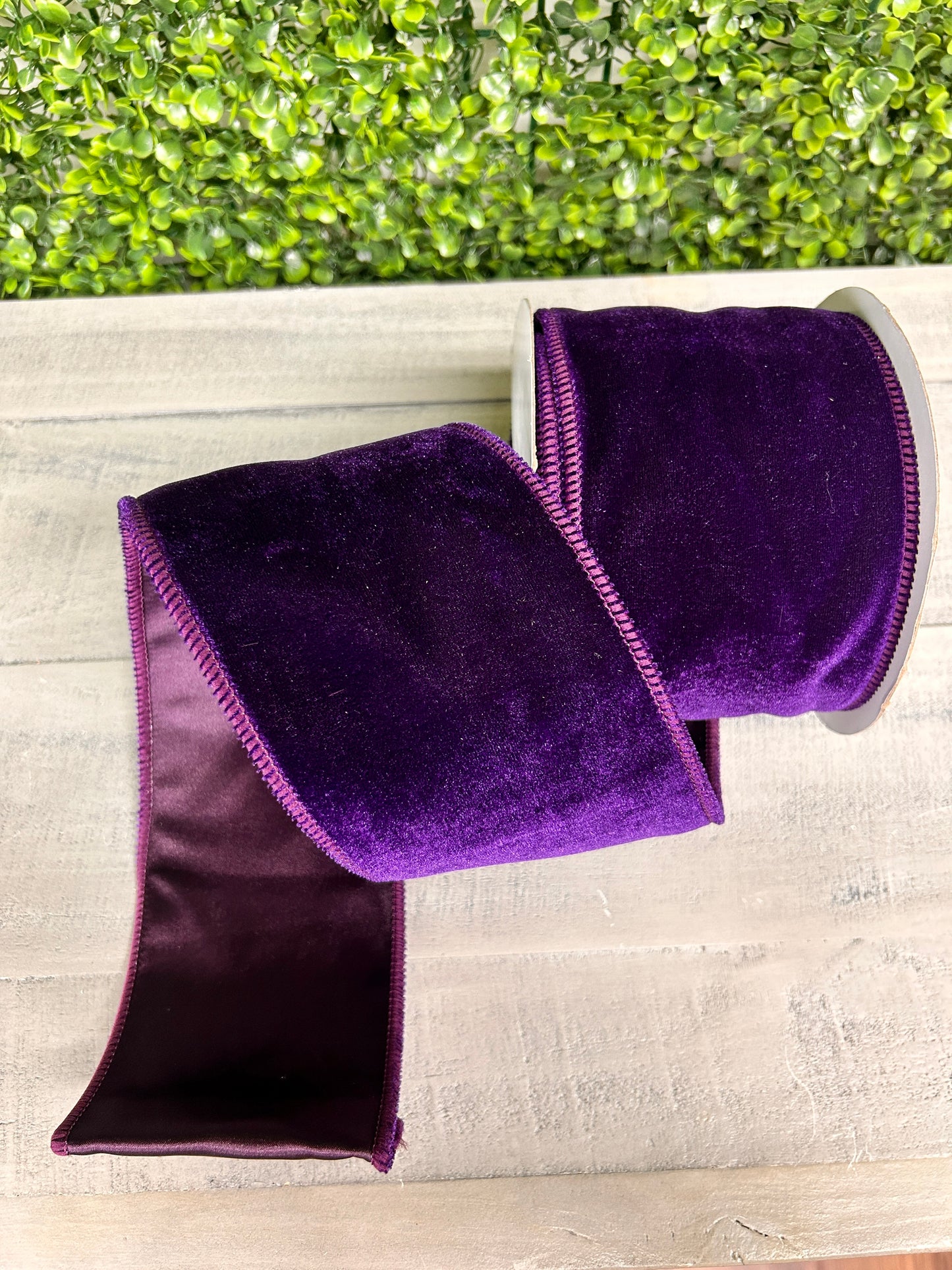4 Inch By 10 Yard Purple Deluxe Velvet With Satin Backing Ribbon