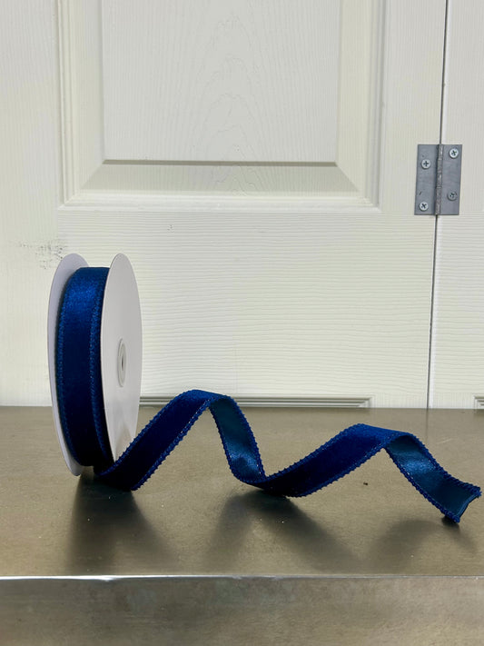 7/8 Inch By 10 Yard Navy Blue Deluxe Velvet With Satin Backing Ribbon