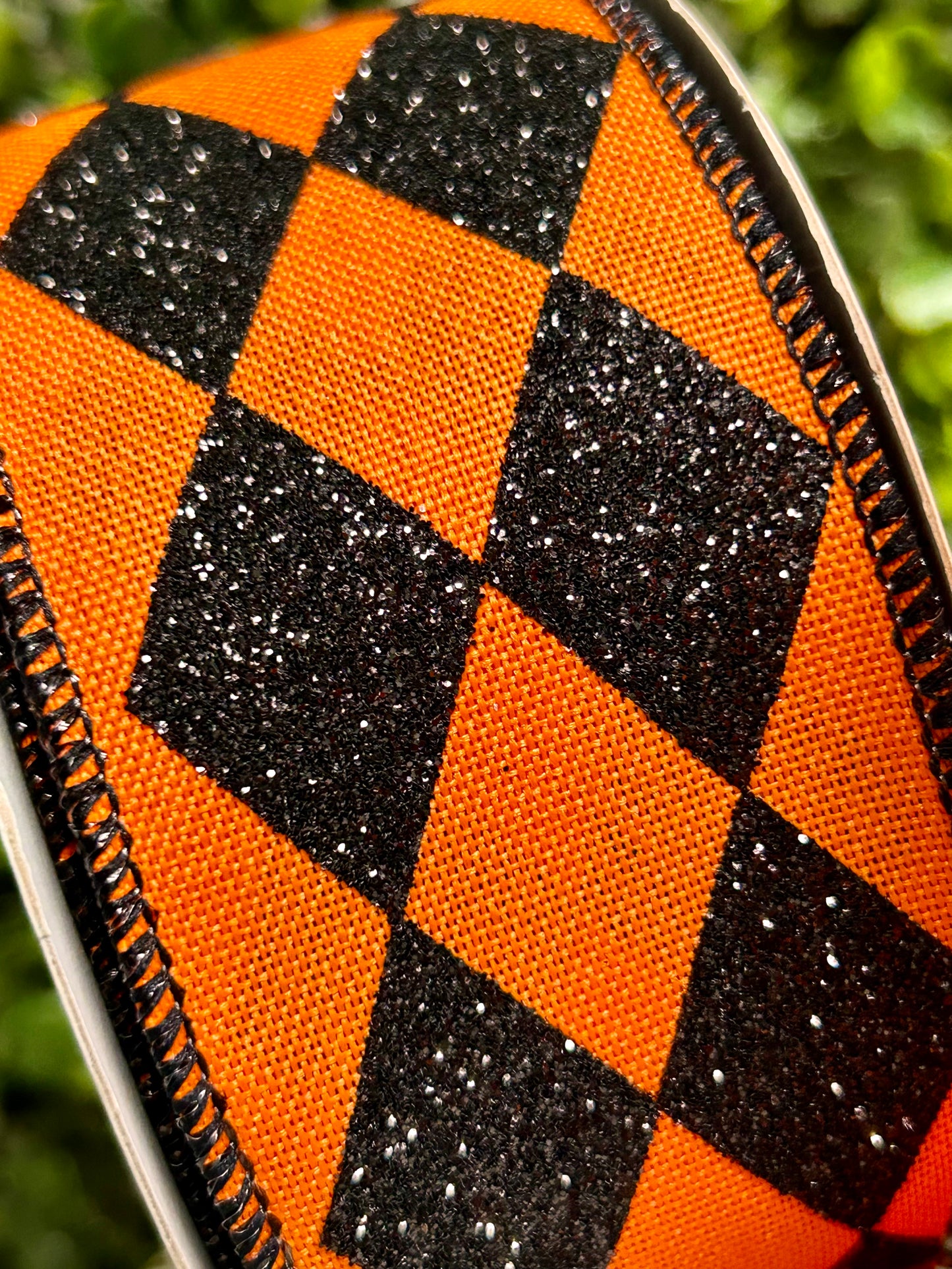 2 Inch By 10 Yard Orange And Black Glitter Harlequin Check Ribbon