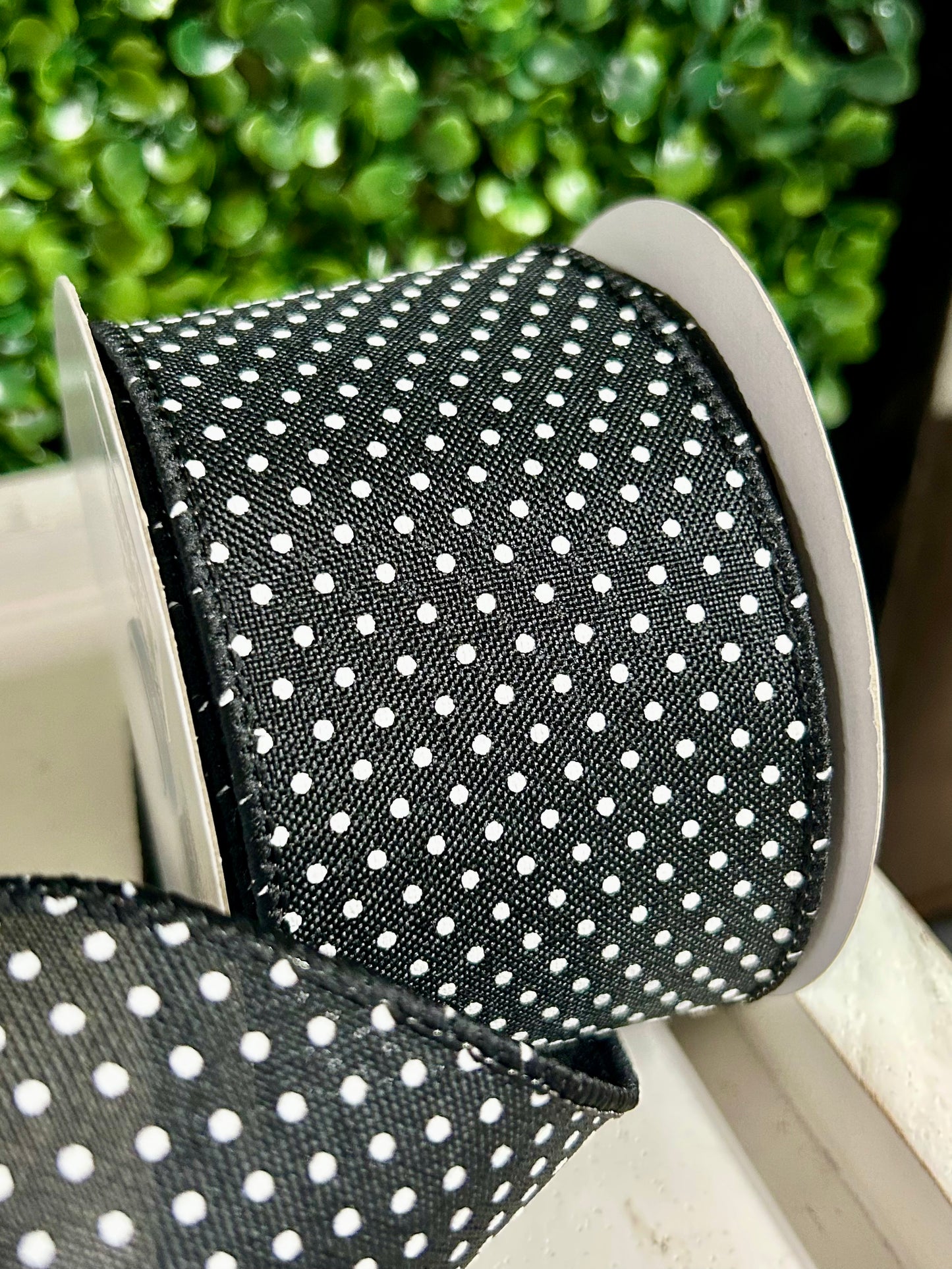 2.5 Inch By 10 Yard Black And White Raised Swiss Dots On Royal Ribbon