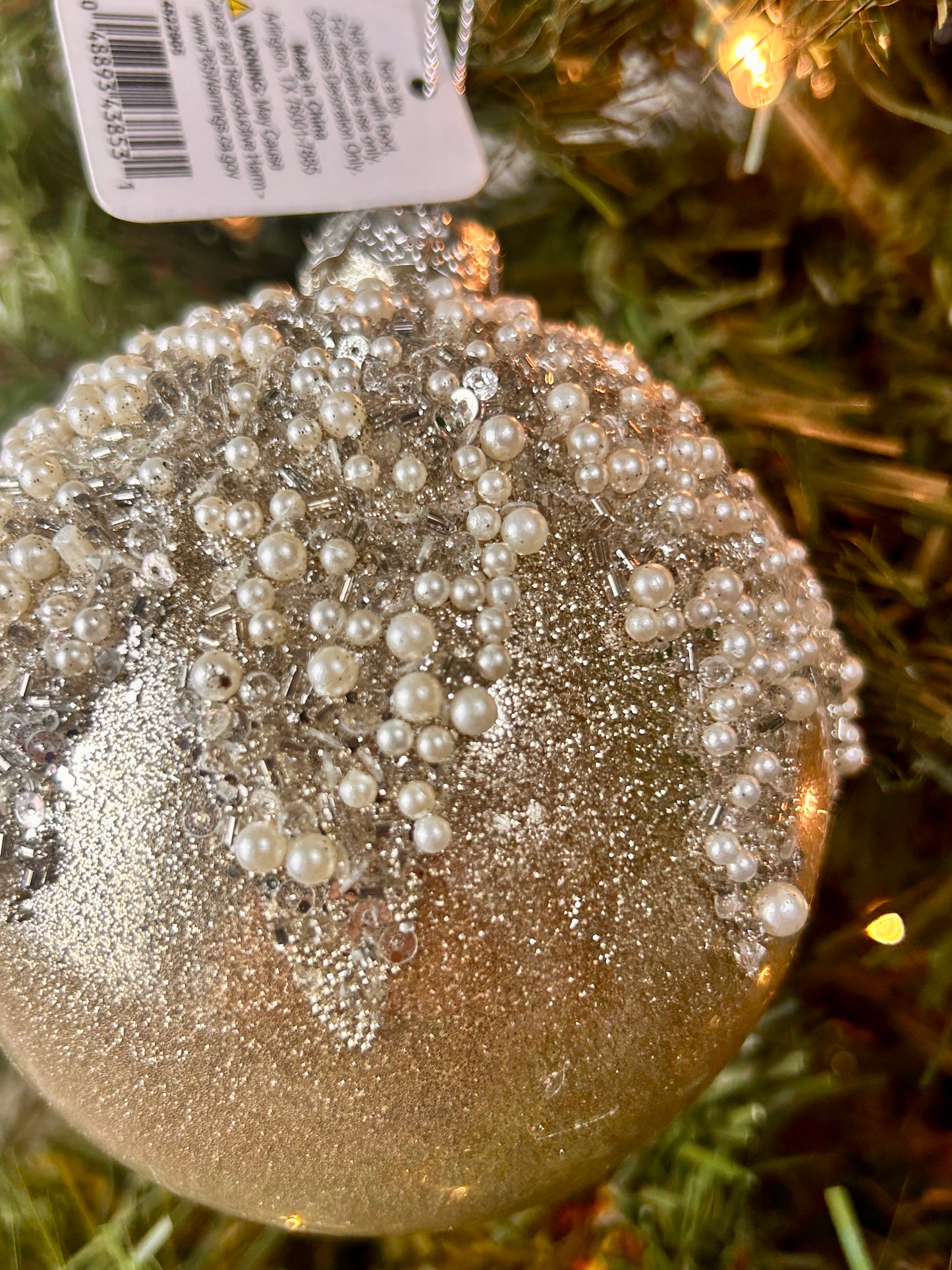 4 Inch Pearl Taupe Frosted Glass Ornament Three Assorted