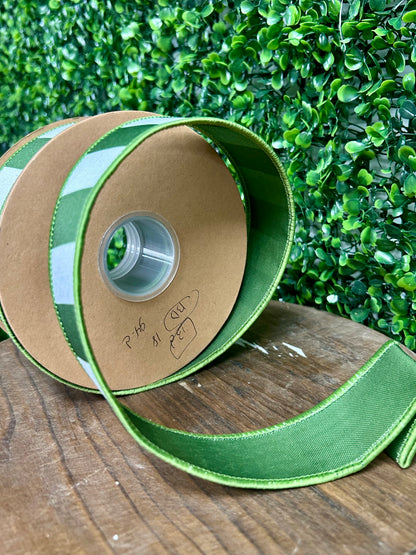 1.5 Inch By 10 Yard Green Horizontal Stripe With Green Backing Ribbon
