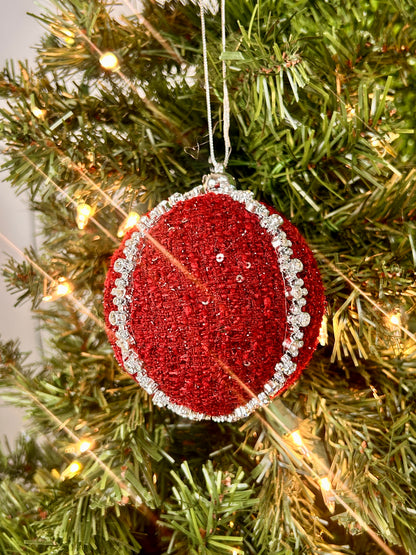 4 Inch Red Diamond Yarn Ball Ornament
