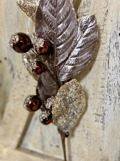 27.5 Inch Icy Pewter And Brown Metallic Magnolia Leaf Ball Spray