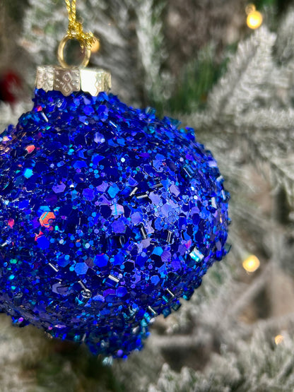 4.5-6.5 Inch Royal Blue Bead And Glitter Ornament Three Styles