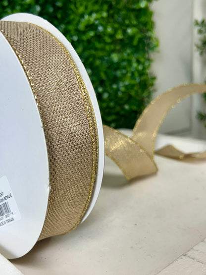 1.5 Inch By 50 Yard Gold Woven Metallic Ribbon