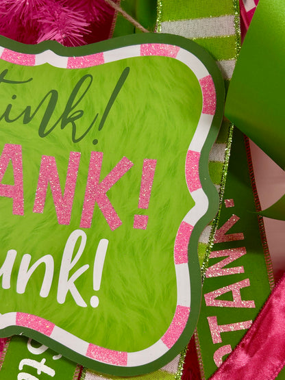 9 Inch Lime Pink White And Emerald Stink! Stank! Stunk! Glitter Wooden Sign