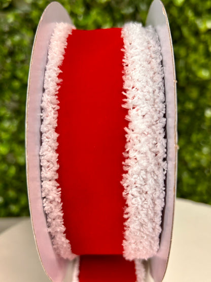 1.5 Inch By 10 Yard Red And White Velvet With Drift Edge Ribbon