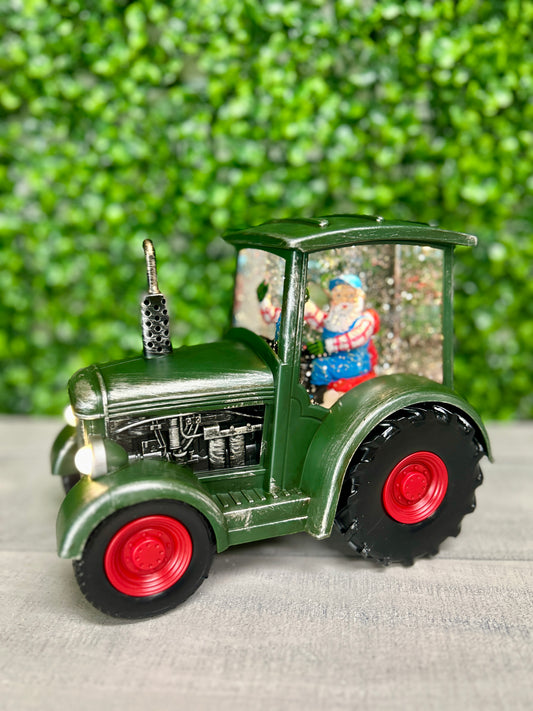 8.75 Inch Lighted Spinning Water Globe Tractor With Holiday Scene And Timer