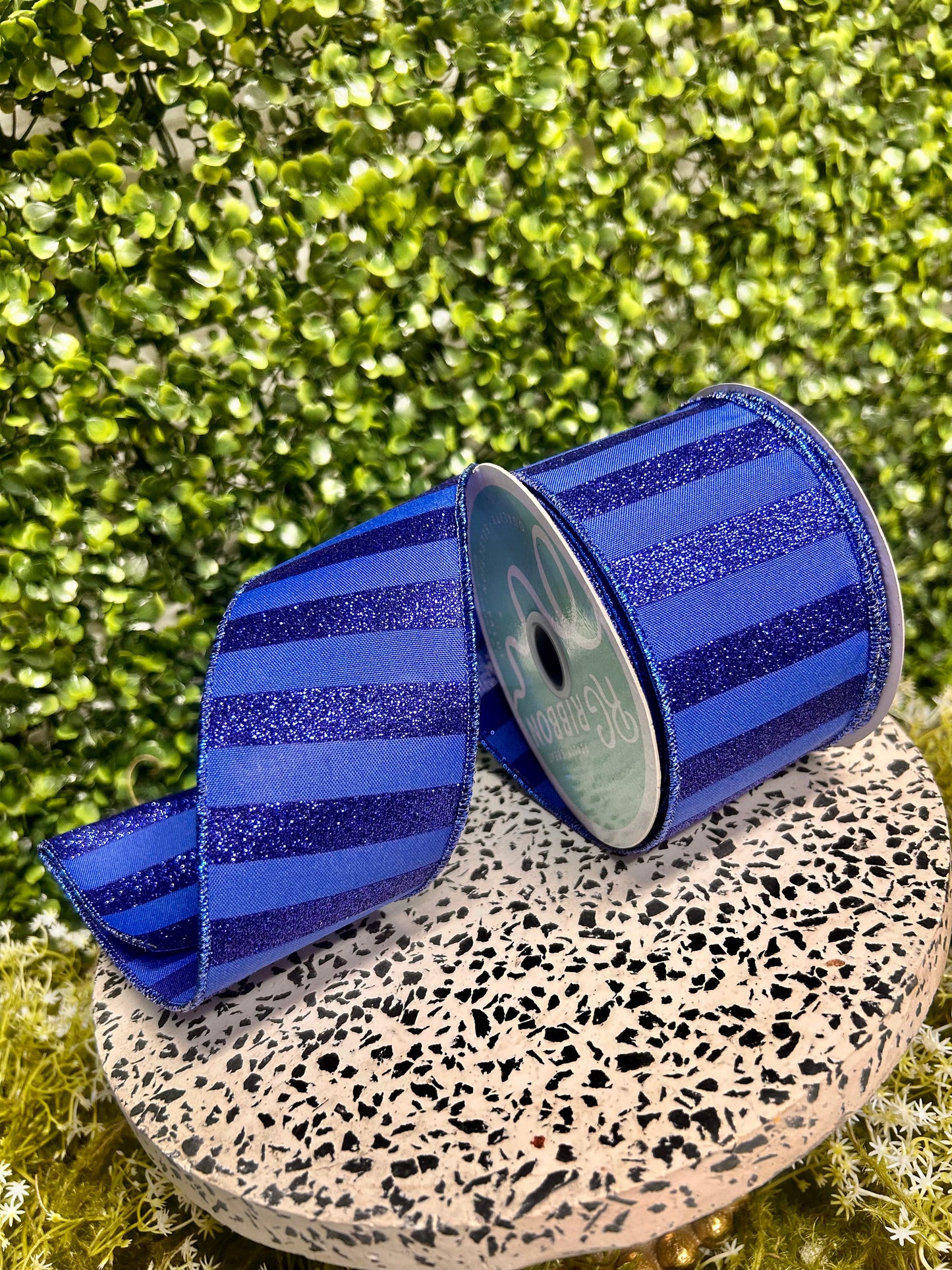 2.5 Inch By 10 Yard Royal Blue Horizontal Glitter Stripes Ribbon