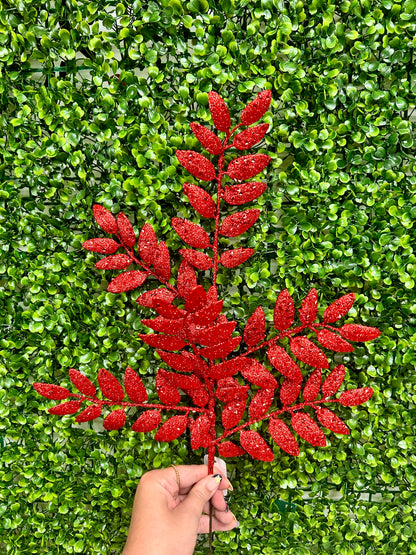 21 Inch Red Glitter Honey Locust Spray
