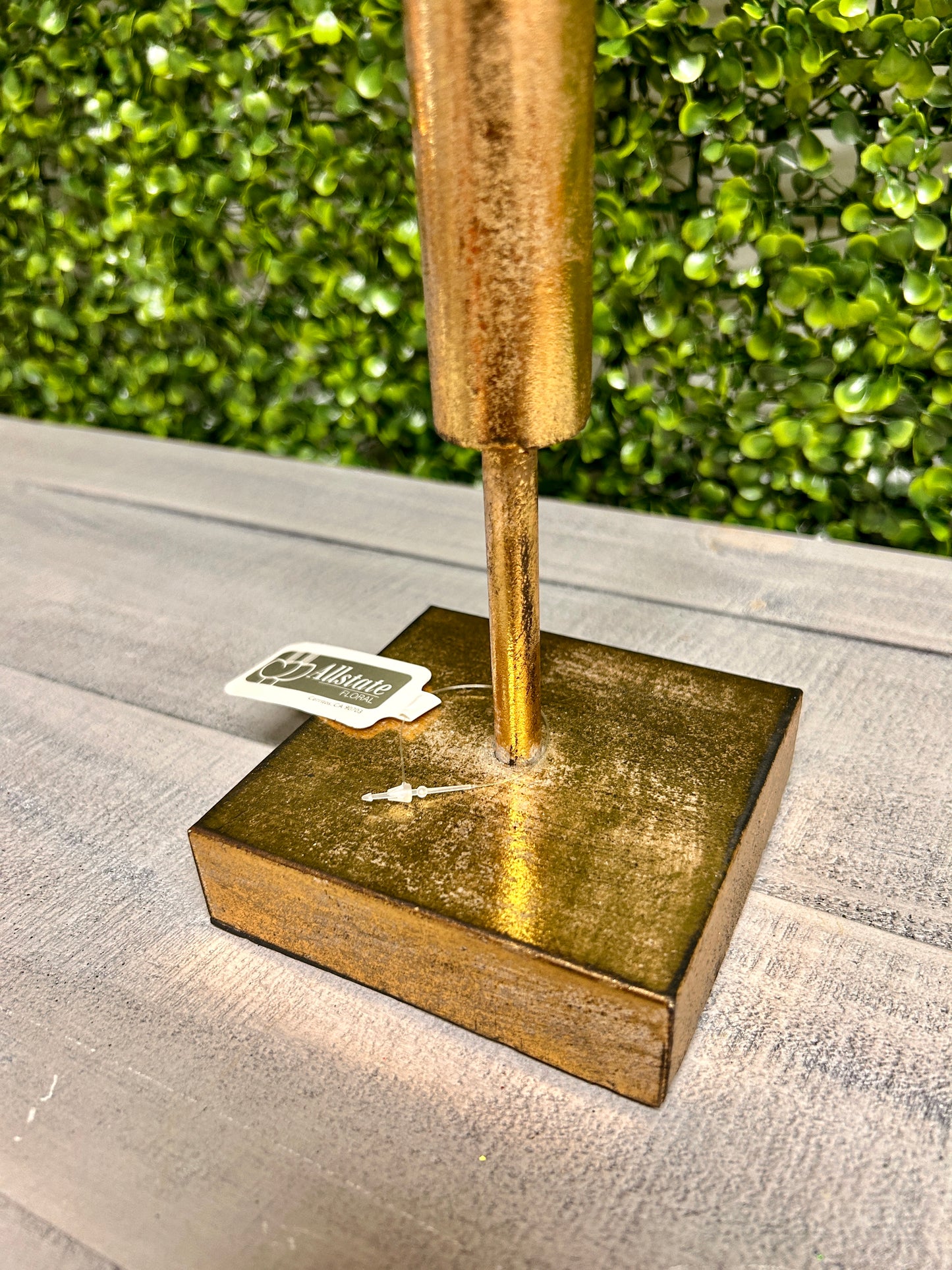 19.5 Inch Antique Gold Metal Tube Holder With Plate