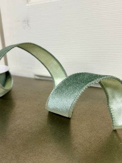 1.5 Inch By 10 Yard Sage Green Deluxe Velvet With Satin Backing Ribbon