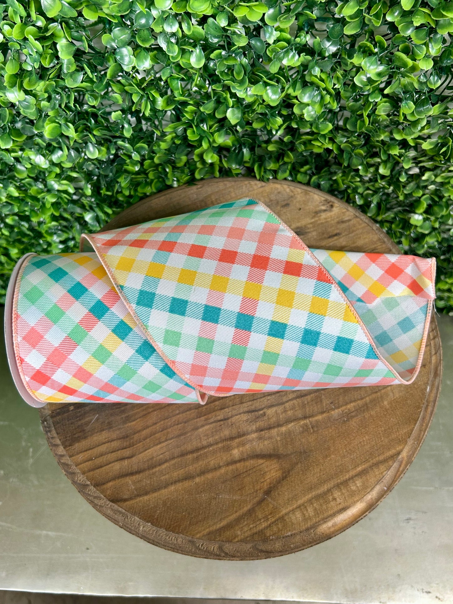 4 Inch By 10 Yard Multicolor Pastel Plaid Ribbon