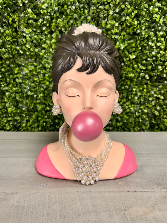 12 Inch Pink Bubblegum Girl Head Vase