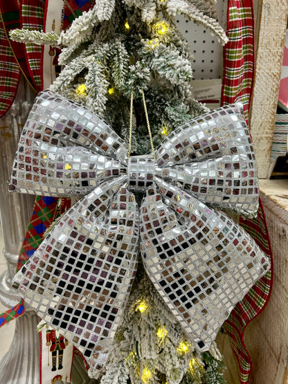12 Inch Silver Bow Ornament