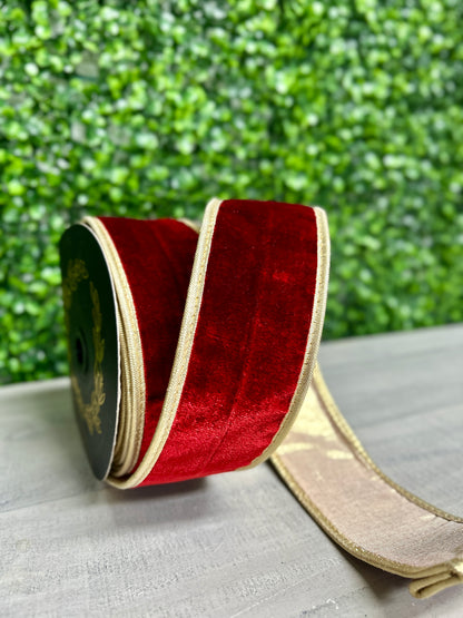 John Mark 2.5 Inch By 10 Yard Red Velvet Double Fused Metallic Backing Ribbon