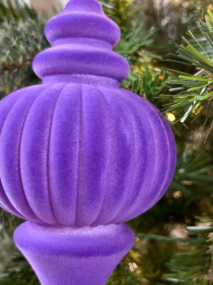 10 Inch Purple Plastic Flocked Finial Ornament