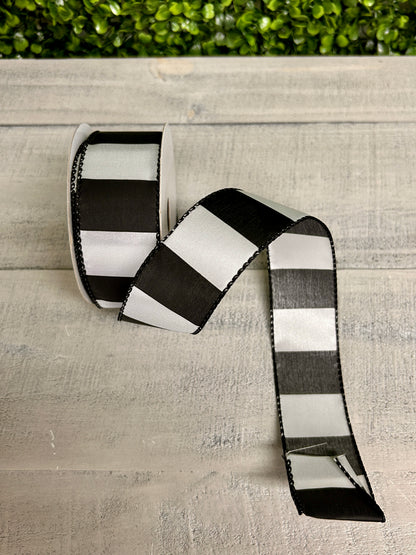 1.5 Inch By 10 Yard Black And White Horizontal Stripes Ribbon