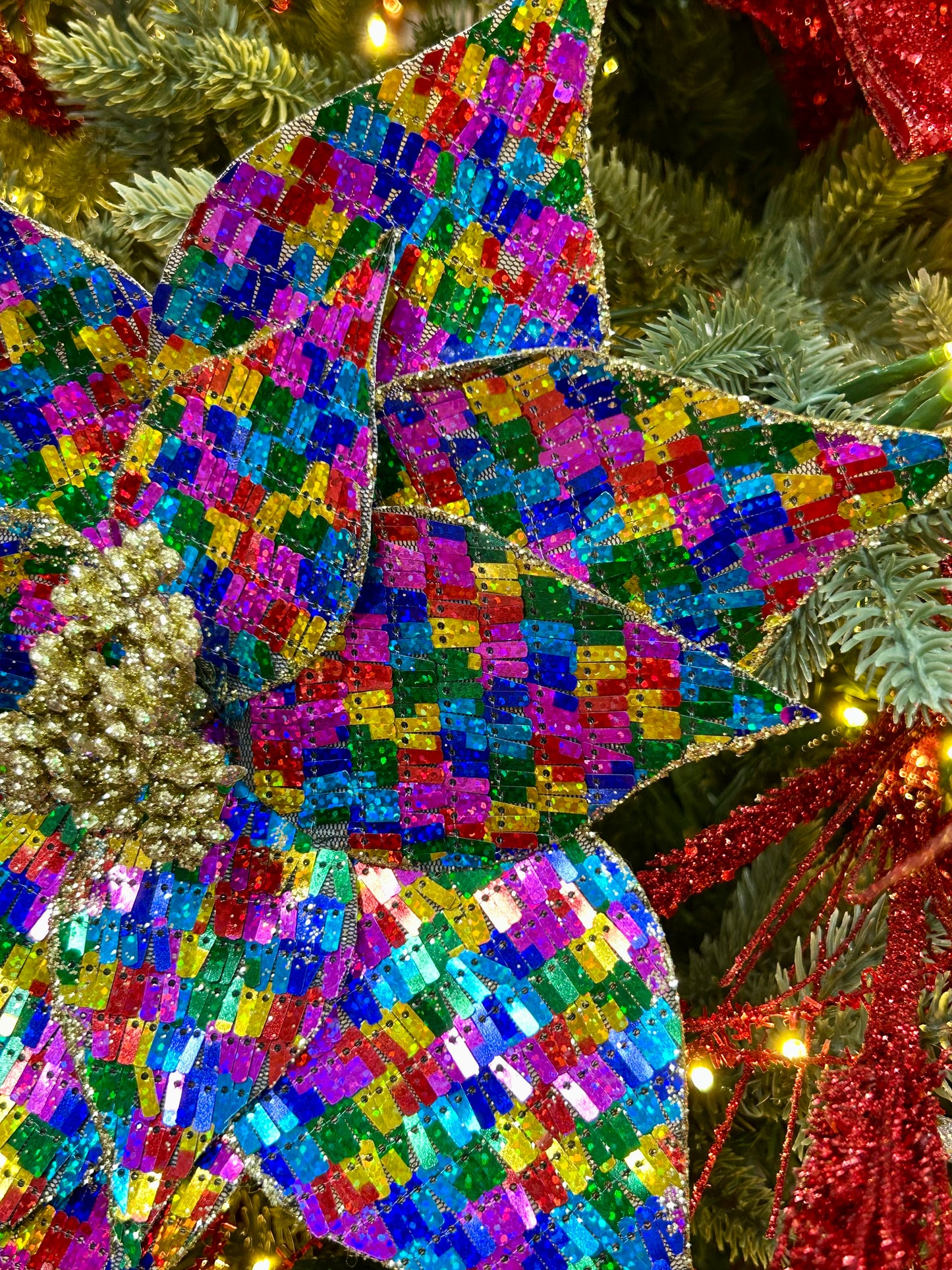 12 Inch Fiesta Sequin Fabric Poinsettia