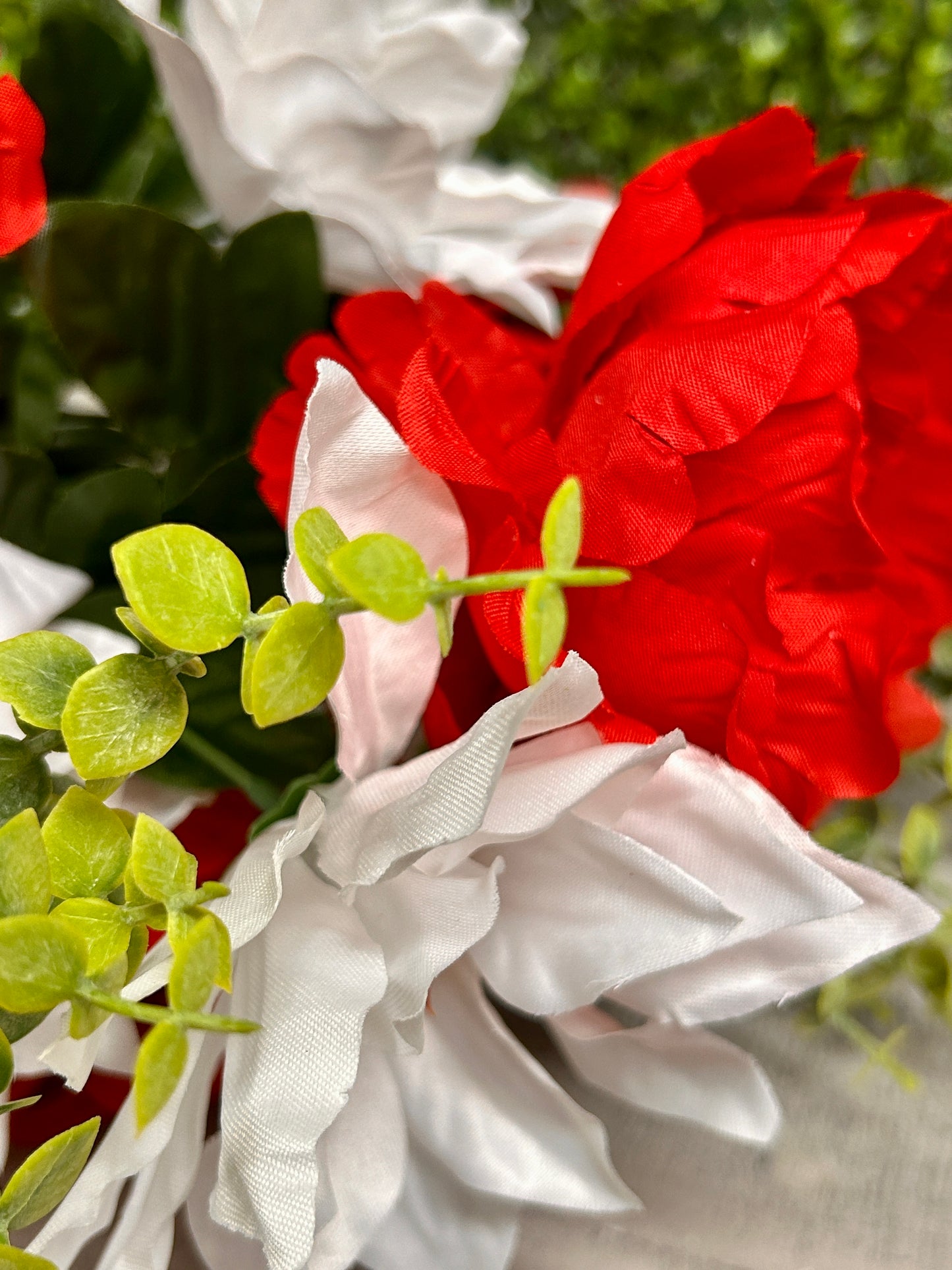 19 Inch Red And White Peony Poinsettia Bush