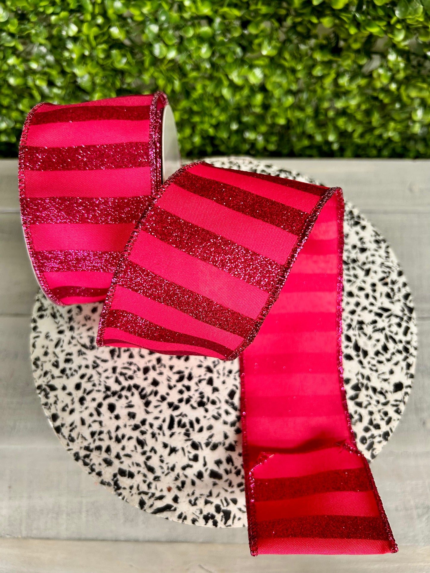 2.5 Inch By 10 Yard Hot Pink Horizontal Glitter Stripes Ribbon