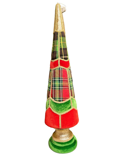 28 Inch Plaid Red And Green Cone Topiary
