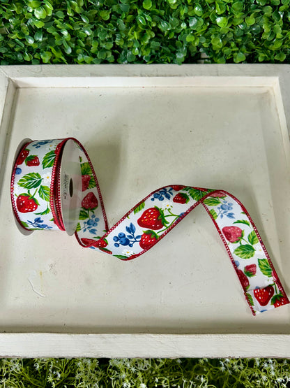 1.5 Inch By 10 Yard Strawberries And Blueberries Ribbon