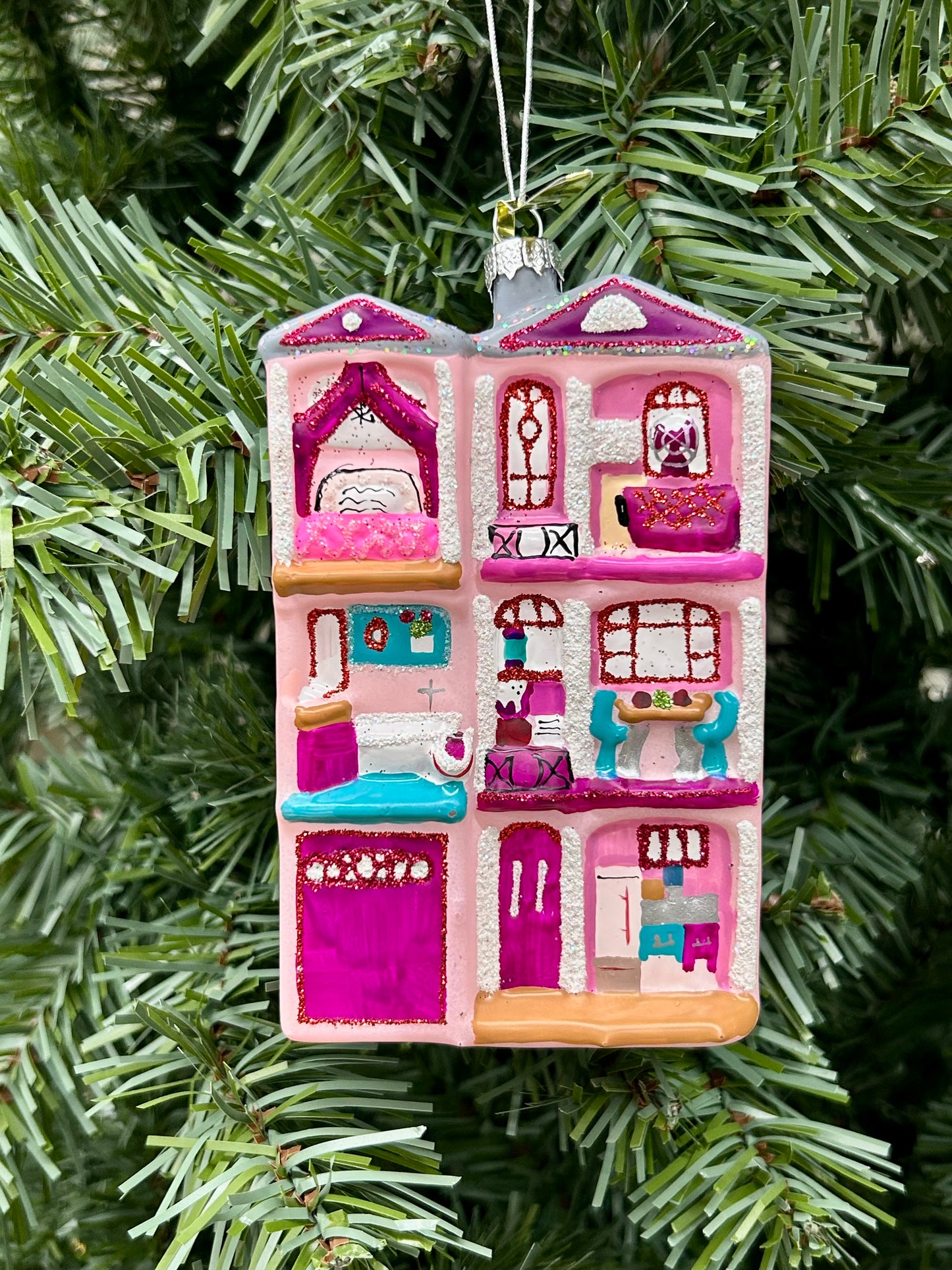 4 Inch Pink Dollhouse Glass Ornament