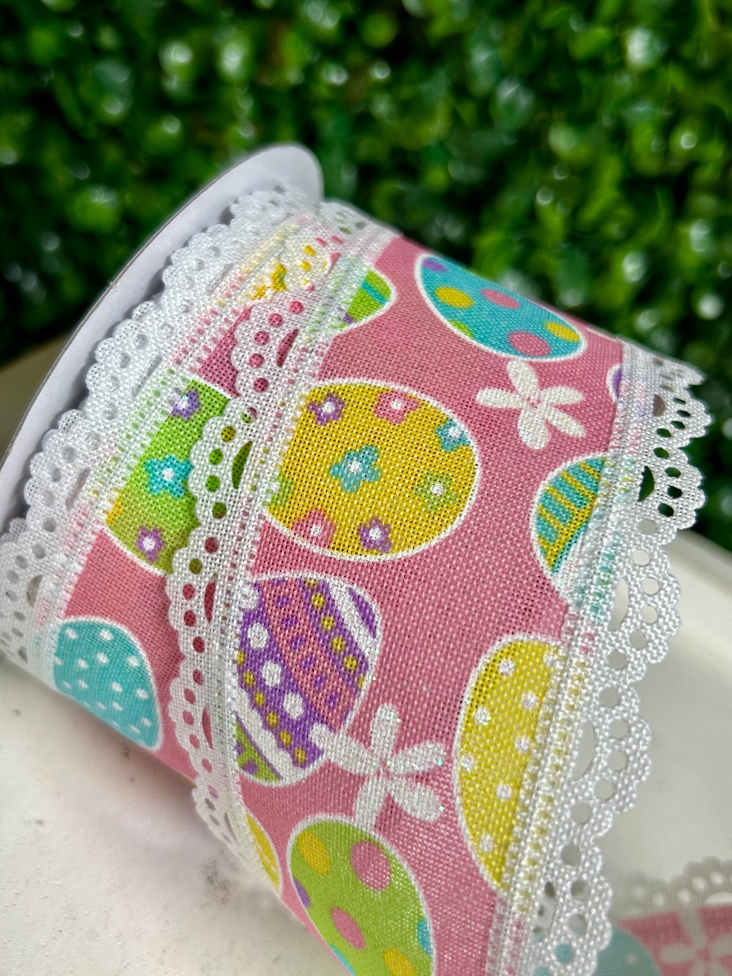 2.5 Inch By 10 Yard Easter Eggs With Lace Edge Ribbon