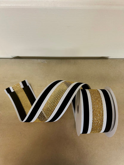 2.5 Inch By 10 Yard Black Velvet With Gold Net Center Ribbon