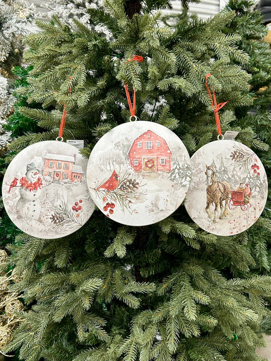 8 Inch Metal Holiday Design Ornament Three Styles