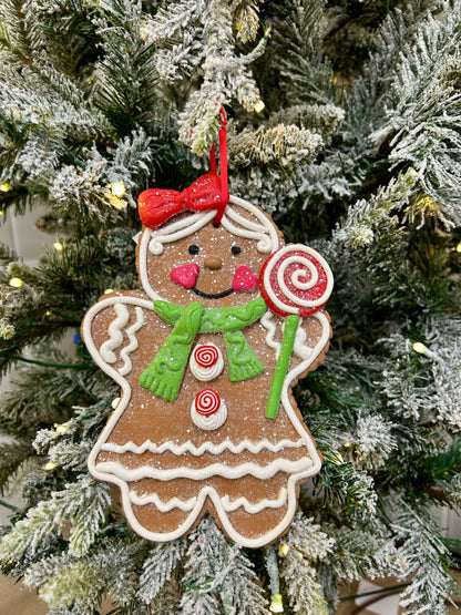 8 Inch Clay Dough Holiday Gingerbread Man Ornament Two Styles