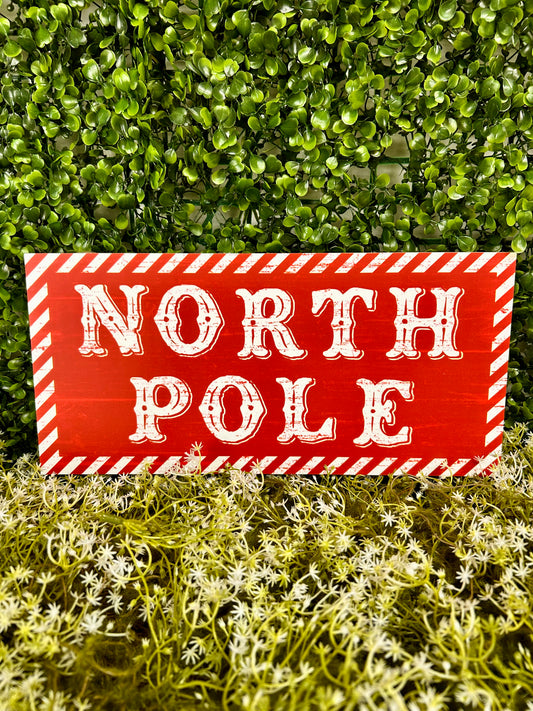 12.5 Inch Red And White North Pole Sign